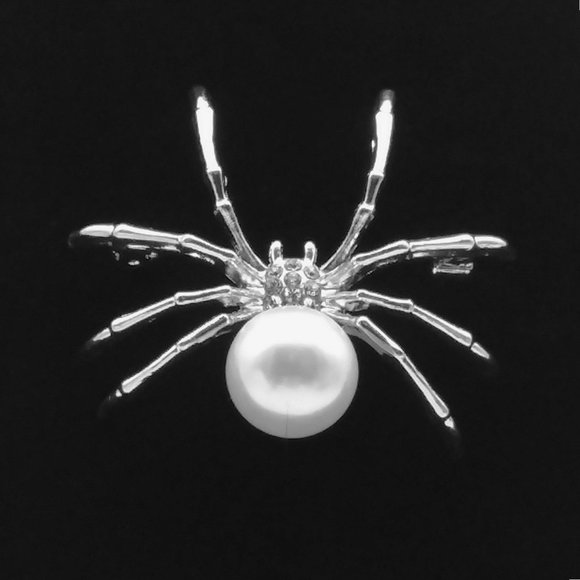 Spider Brooch Pearl Rhinestones Silver Metal Versatle to Pendant Trendy Stylish - Picture 4 of 6